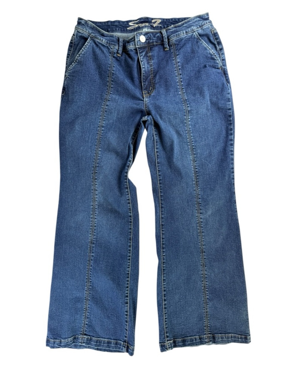 Seven7 Wide Leg Jeans Womens Size 16 Dark Wash High Rise Stretch Denim